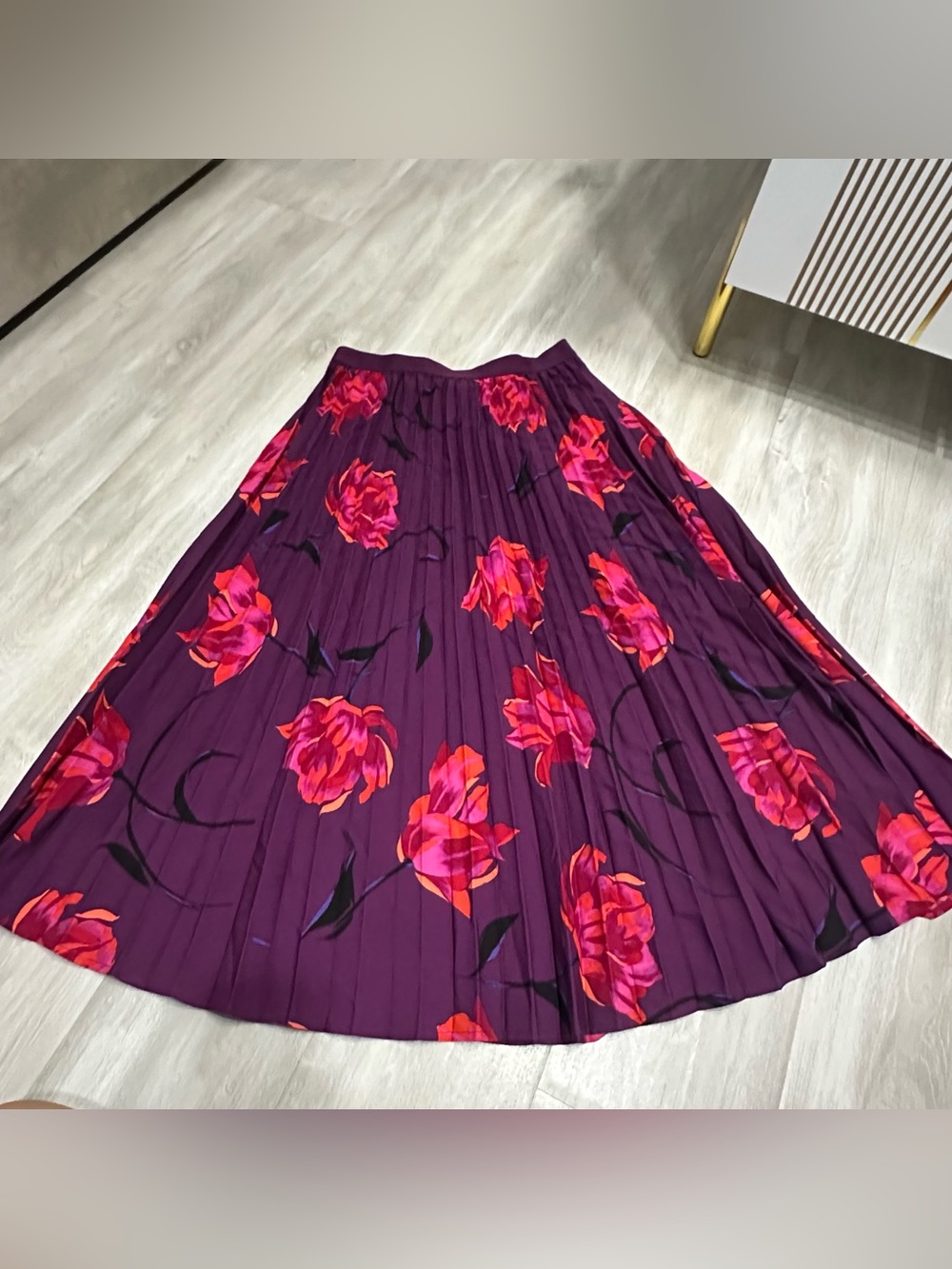 A New Day Purple Pink Orange Tropical Floral Pleated MIDI Skirt Sz M - Picture 2 of 8